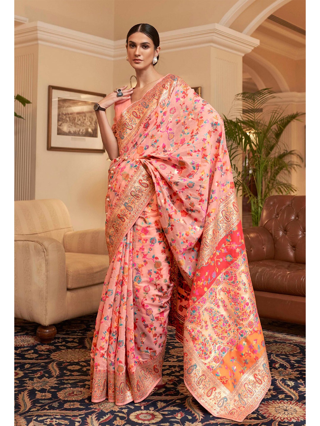 

Ekta Textiles Woven Design Zari Pure Silk Banarasi Saree, Peach