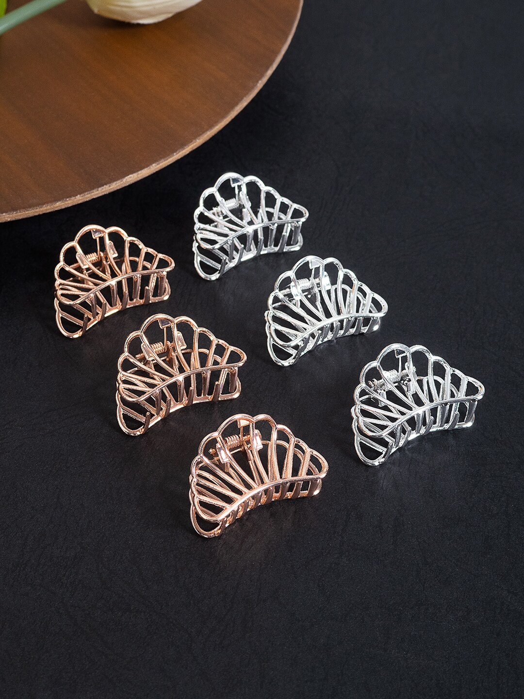 

Golden Peacock Women Set of 6 Metal Claw Clips, Silver