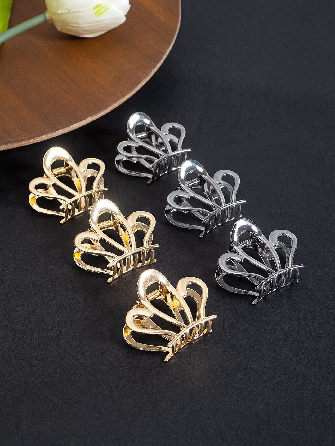 

Golden Peacock Women Set of 6 Metal Claw Clips, Gold
