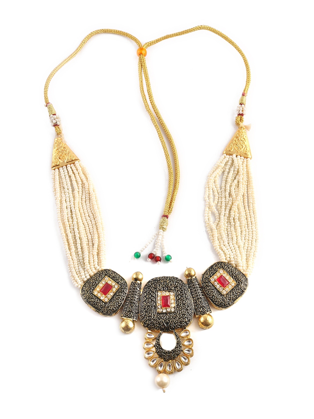 

Jewar Mandi Gold-Plated Kundan & Pearls-Studded Jewellery Set