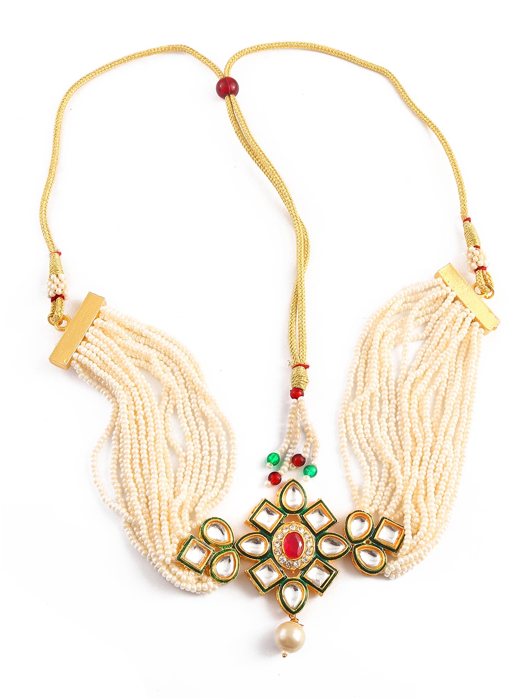

Jewar Mandi Gold-Plated Kundan Studded & Beaded Jewellery Set