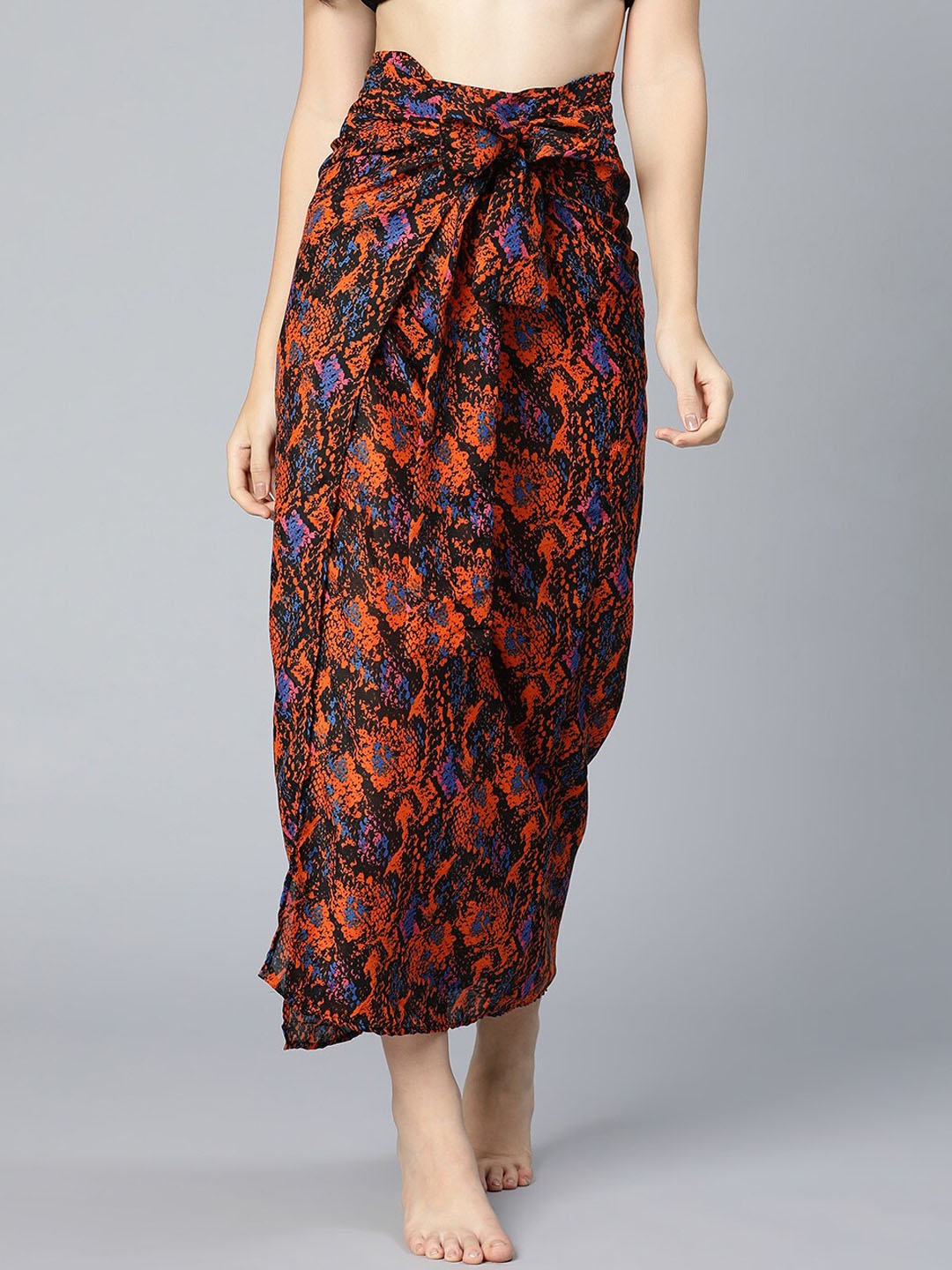 

Oxolloxo Plus Size Animal Printed Wrap Skirt, Orange