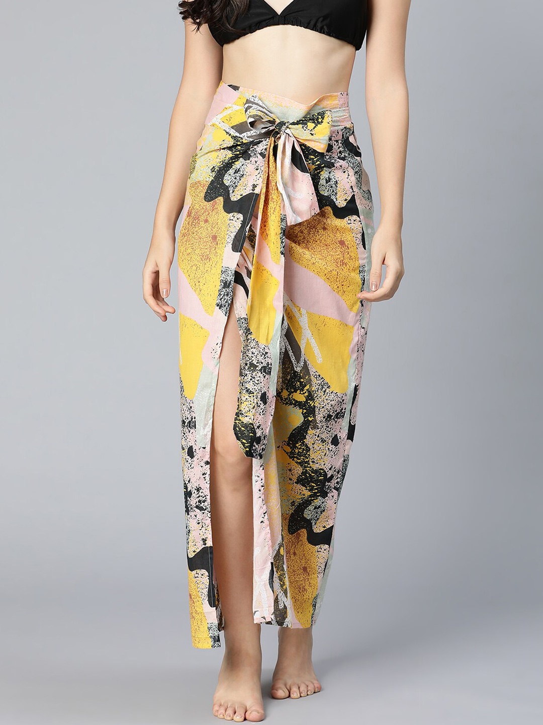 

Oxolloxo Women Abstract Printed Beachwear Wrap Skirt, Yellow