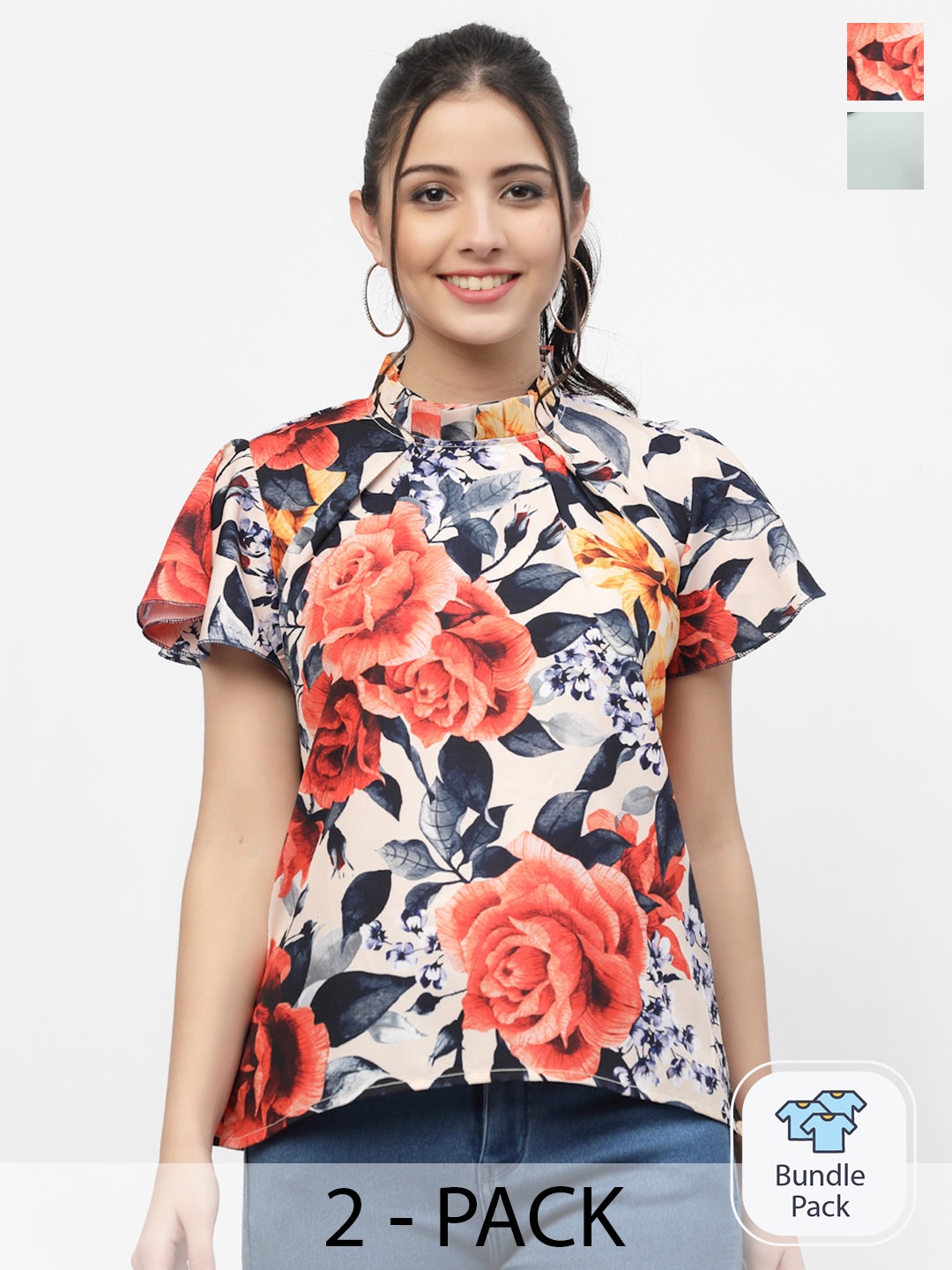 

MISS AYSE Multicoloured Floral Print Georgette Top, Multi