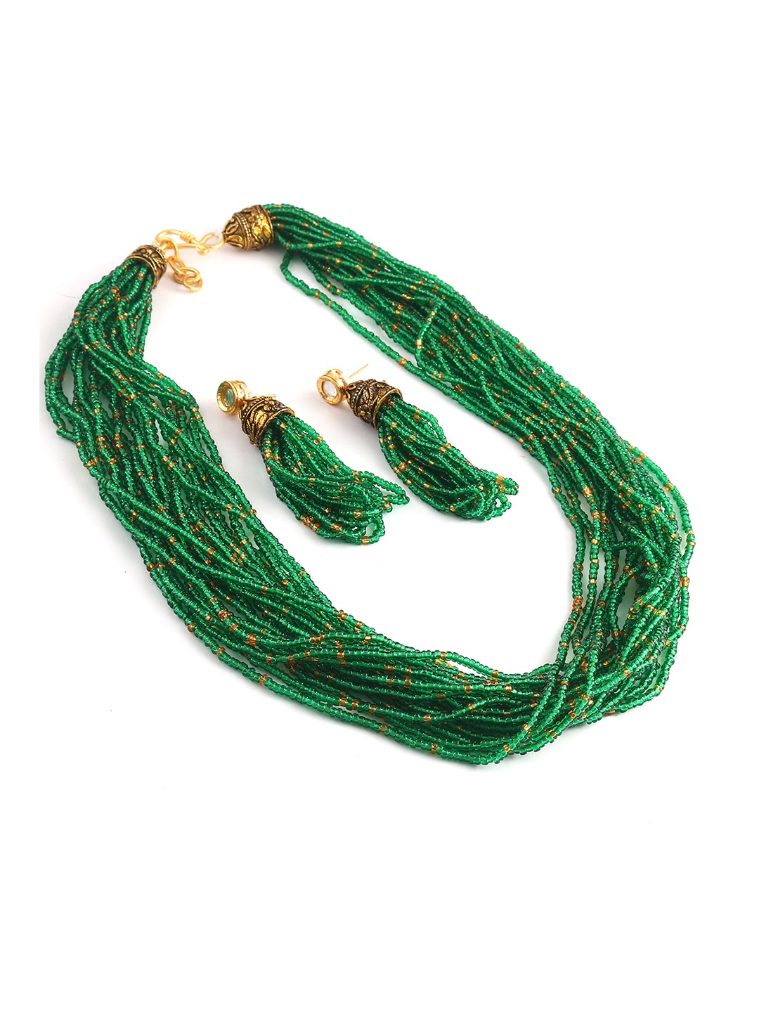 

Jewar Mandi Gold-Plated Crystal-Studded & Pearl Beaded Jewellery Set