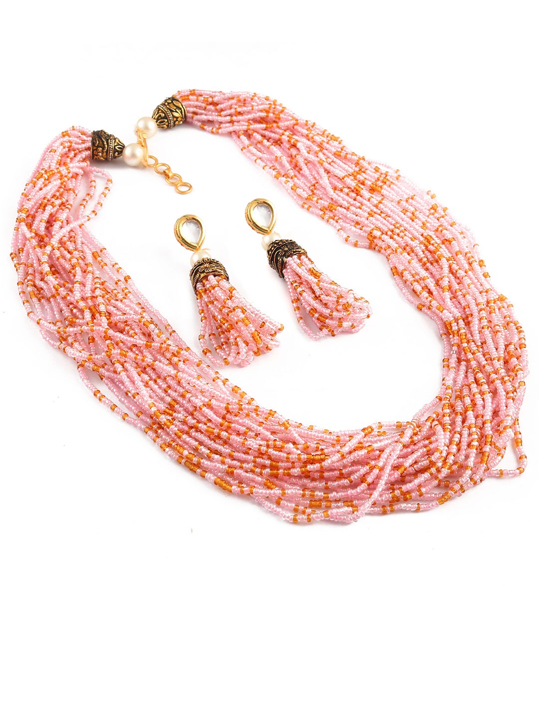 

Jewar Mandi Gold-Plated Crystal Studded & Beaded Jewellery Set
