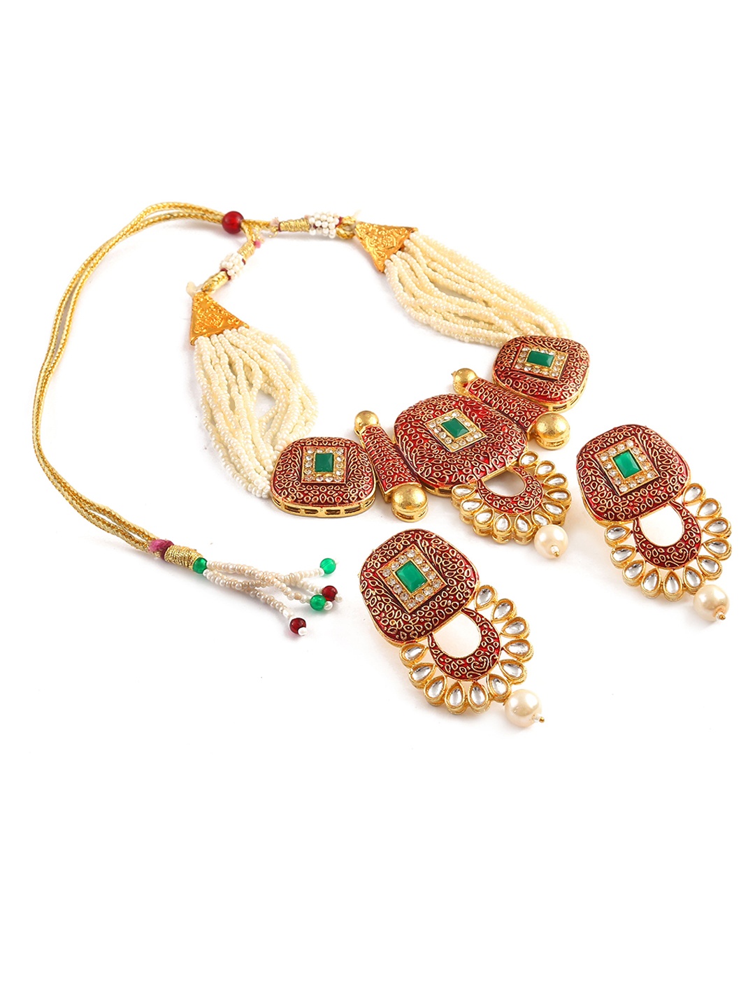 

Jewar Mandi Gold-Plated Kundan-Studded Pearls Layered Choker Necklace