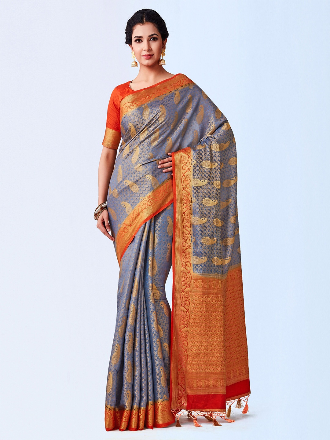 

KUPINDA Woven Design Zari Kanjeevaram Saree, Blue