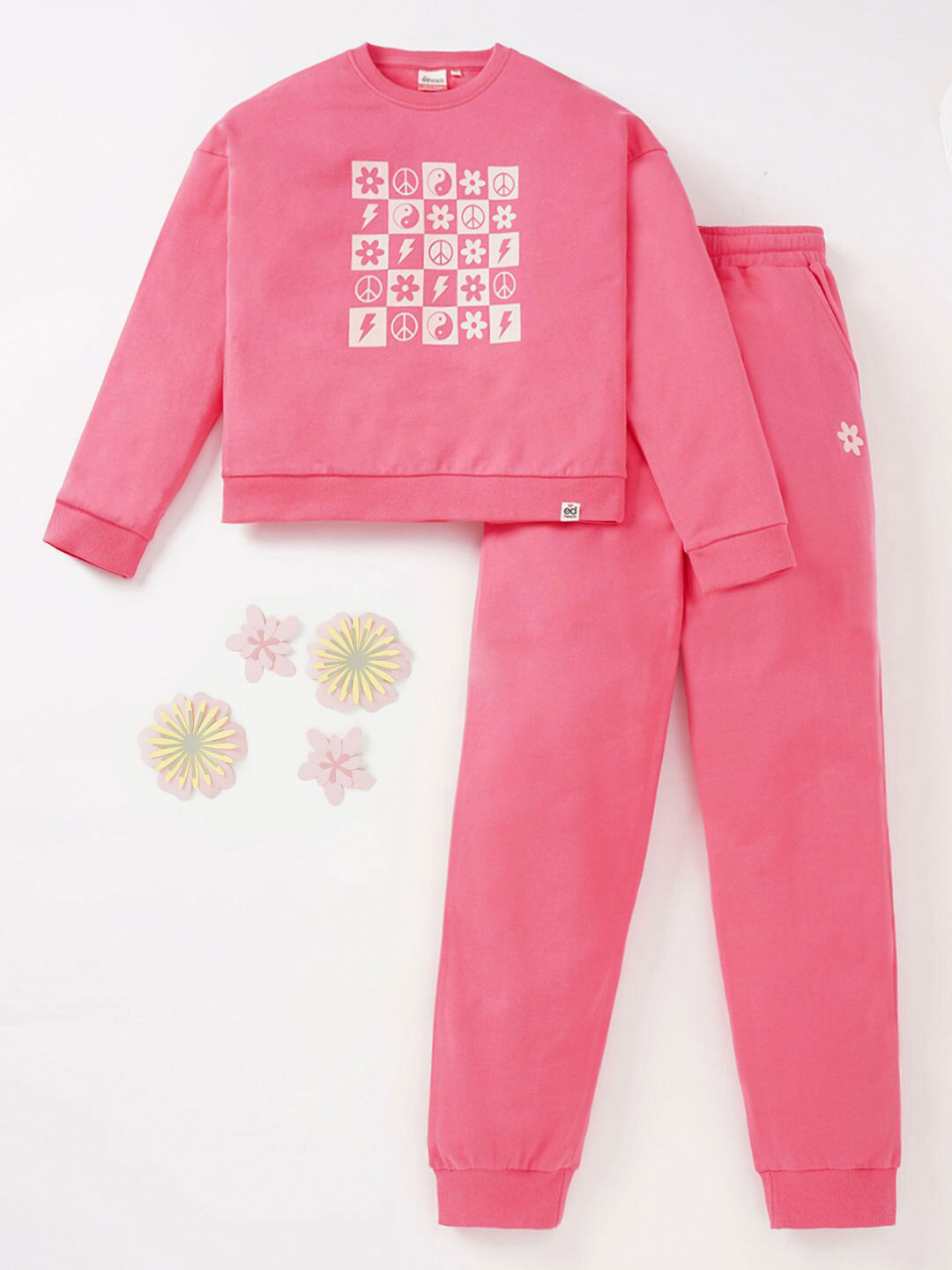 

edheads Girls Printed T-shirt with Trousers, Pink