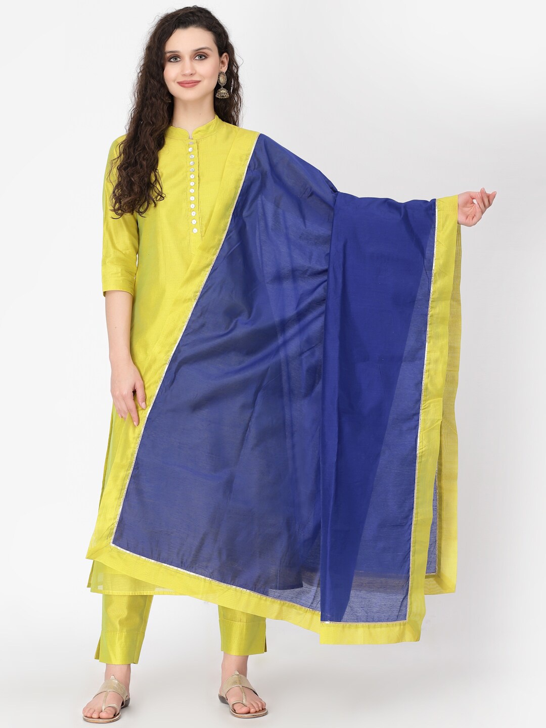 

Desi Weavess Women Chanderi Silk Kurta with Trousers & Dupatta, Yellow