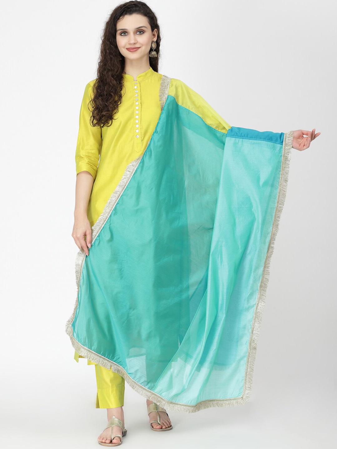 

Desi Weavess Women Chanderi Silk Kurta with Trousers & With Dupatta, Yellow