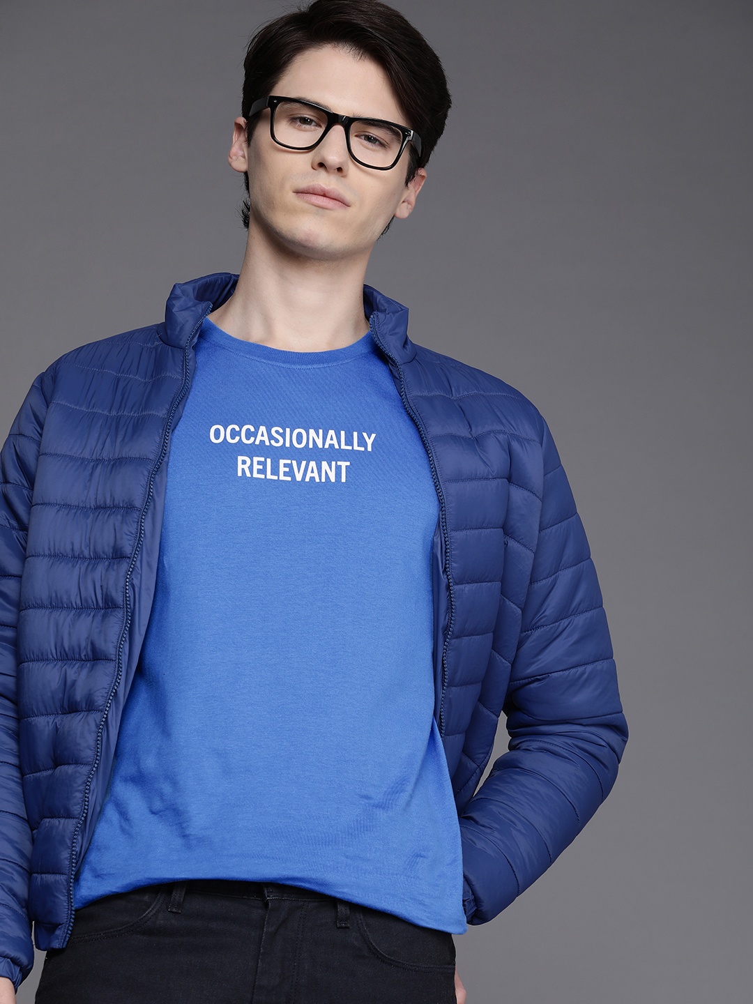 

Kenneth Cole Voice Tee Men Blue Typography Printed Pure Cotton T-shirt