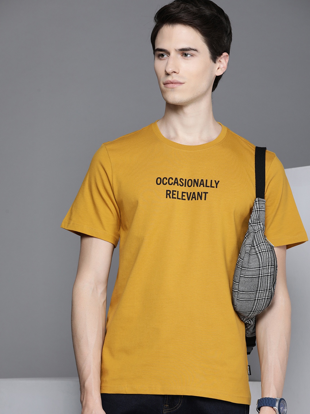 

Kenneth Cole Voice Tee Men Mustard Yellow Pure Cotton Typography Printed T-shirt