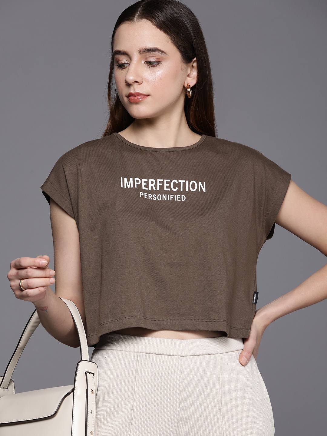 

Kenneth Cole Voice Tee Women Brown Brand Logo Printed Pure Cotton T-shirt