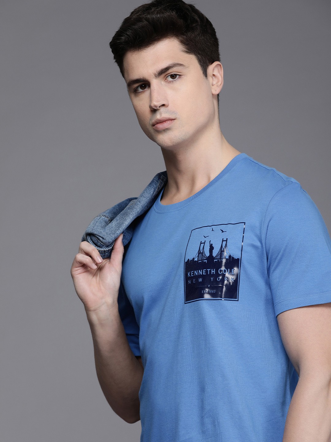 

Kenneth Cole Citysphere Men Blue Round Neck Graphic Printed Pure Cotton T-shirt