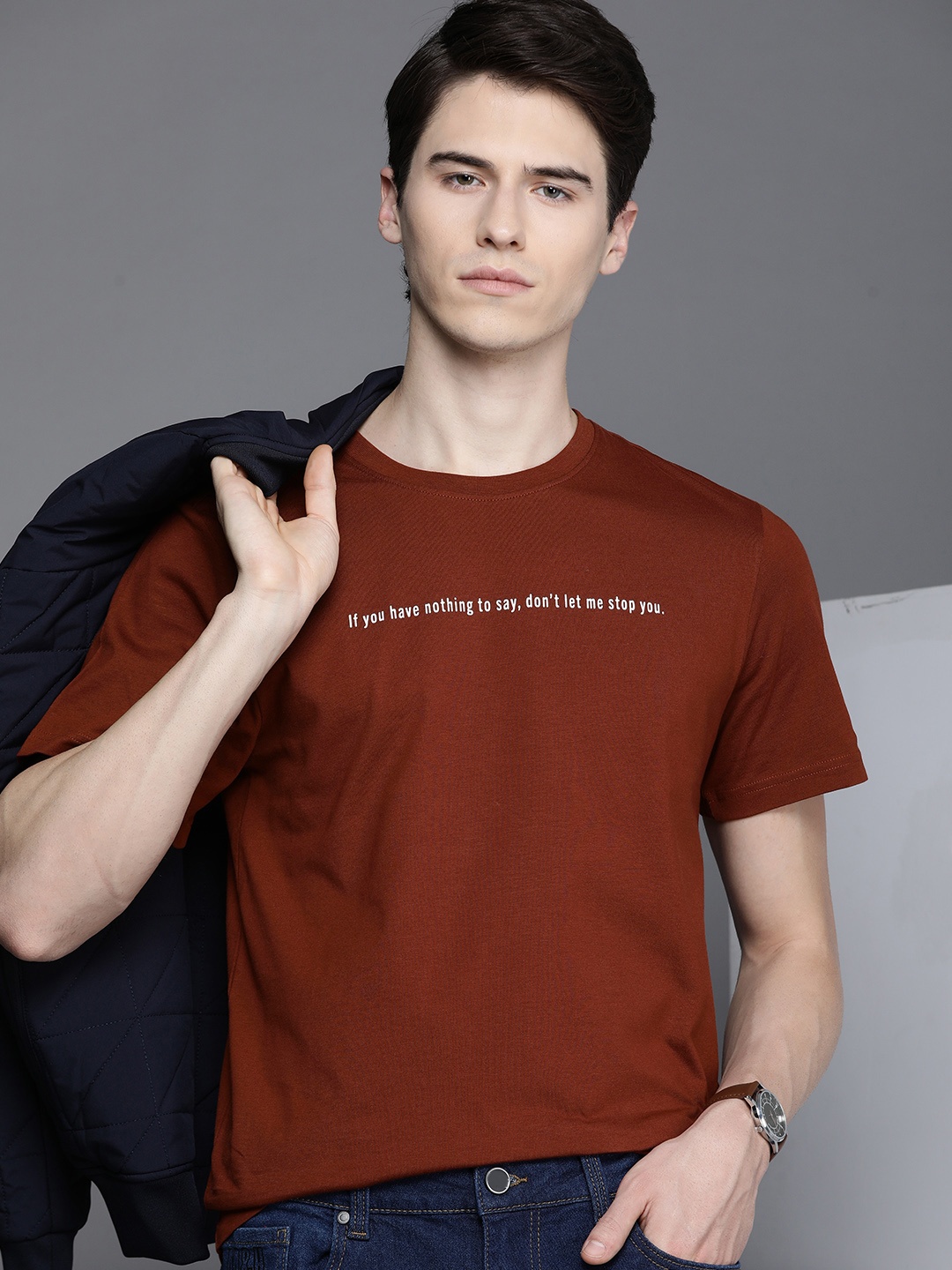 

Kenneth Cole Men Pure Cotton Typography Printed T-shirt, Rust