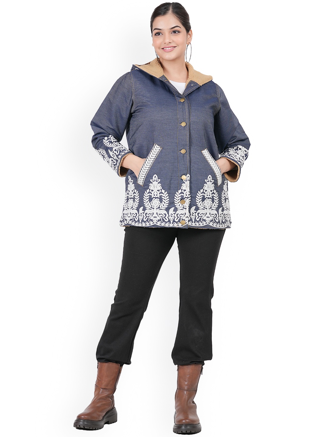 

SUMAVI-FASHION Women Floral Tailored Jacket with Embroidered, Blue