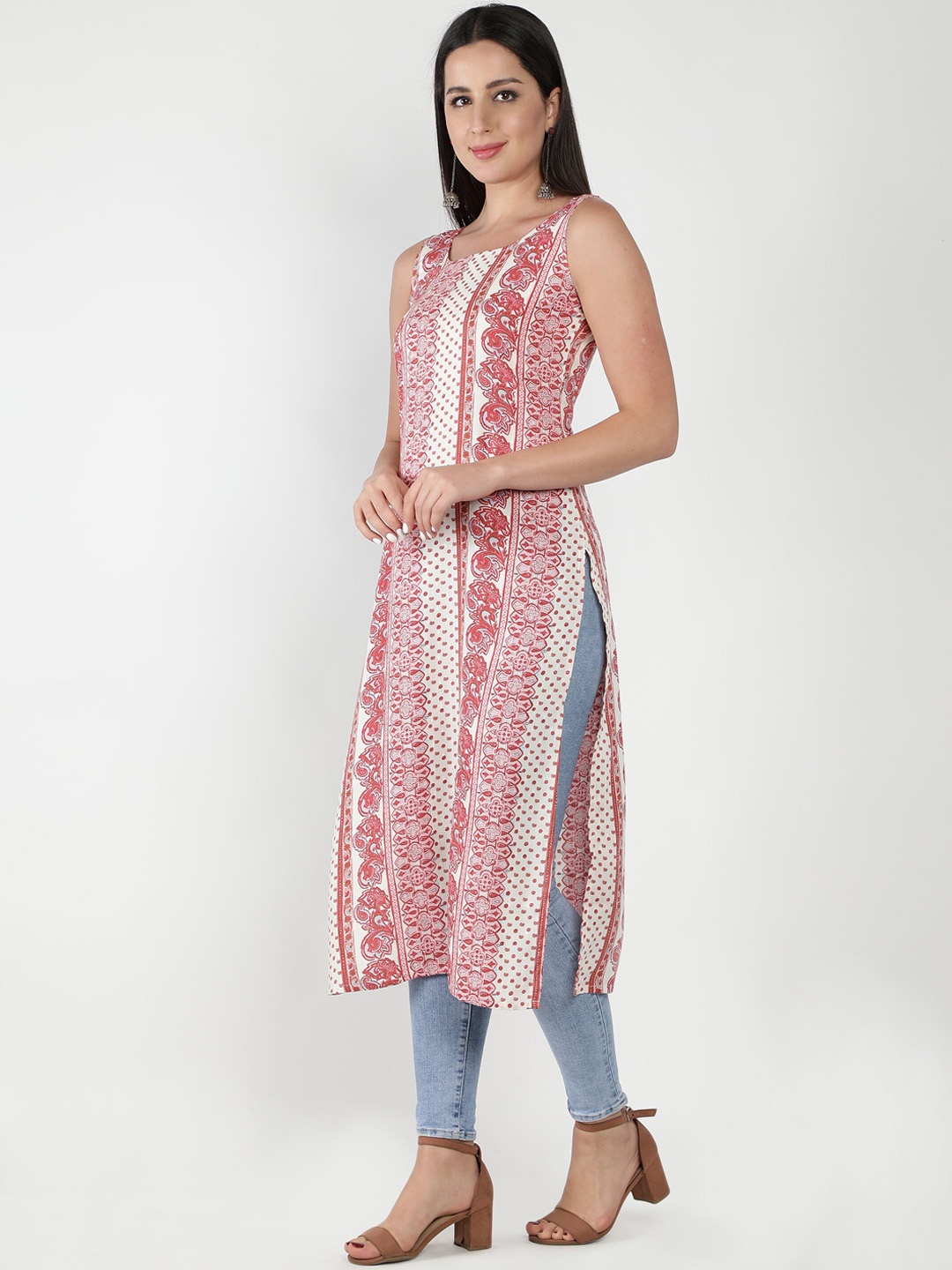

ISAM Round Neck Ethnic Motifs Printed Cotton Kurta, Pink