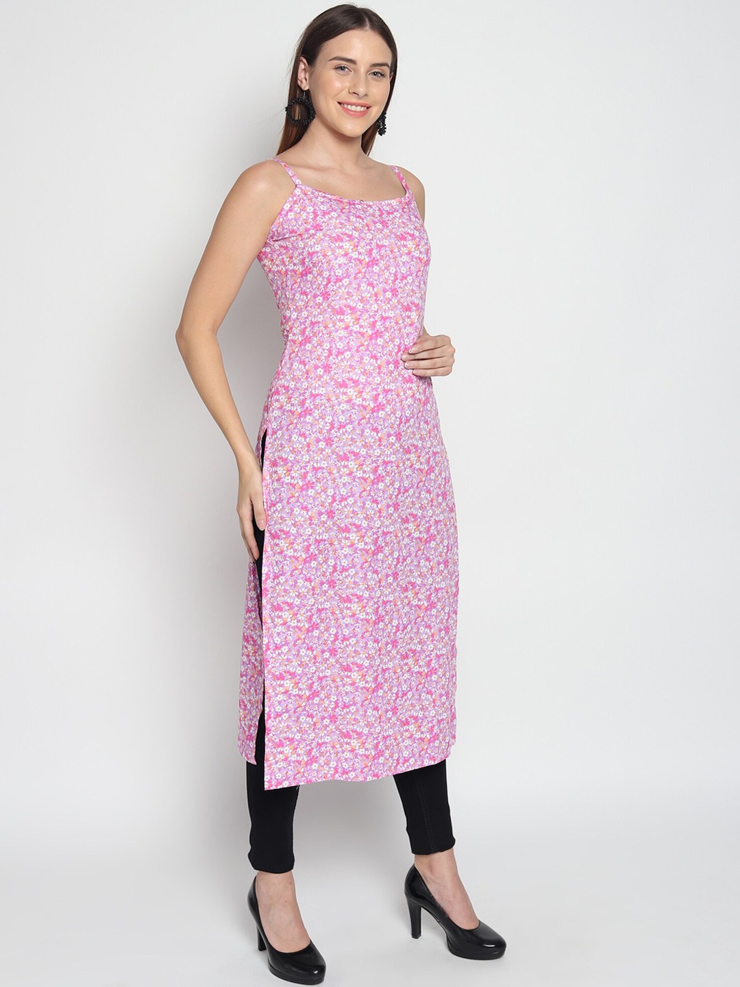 

ISAM Floral Printed Sleeveless Cotton Kurta, Purple