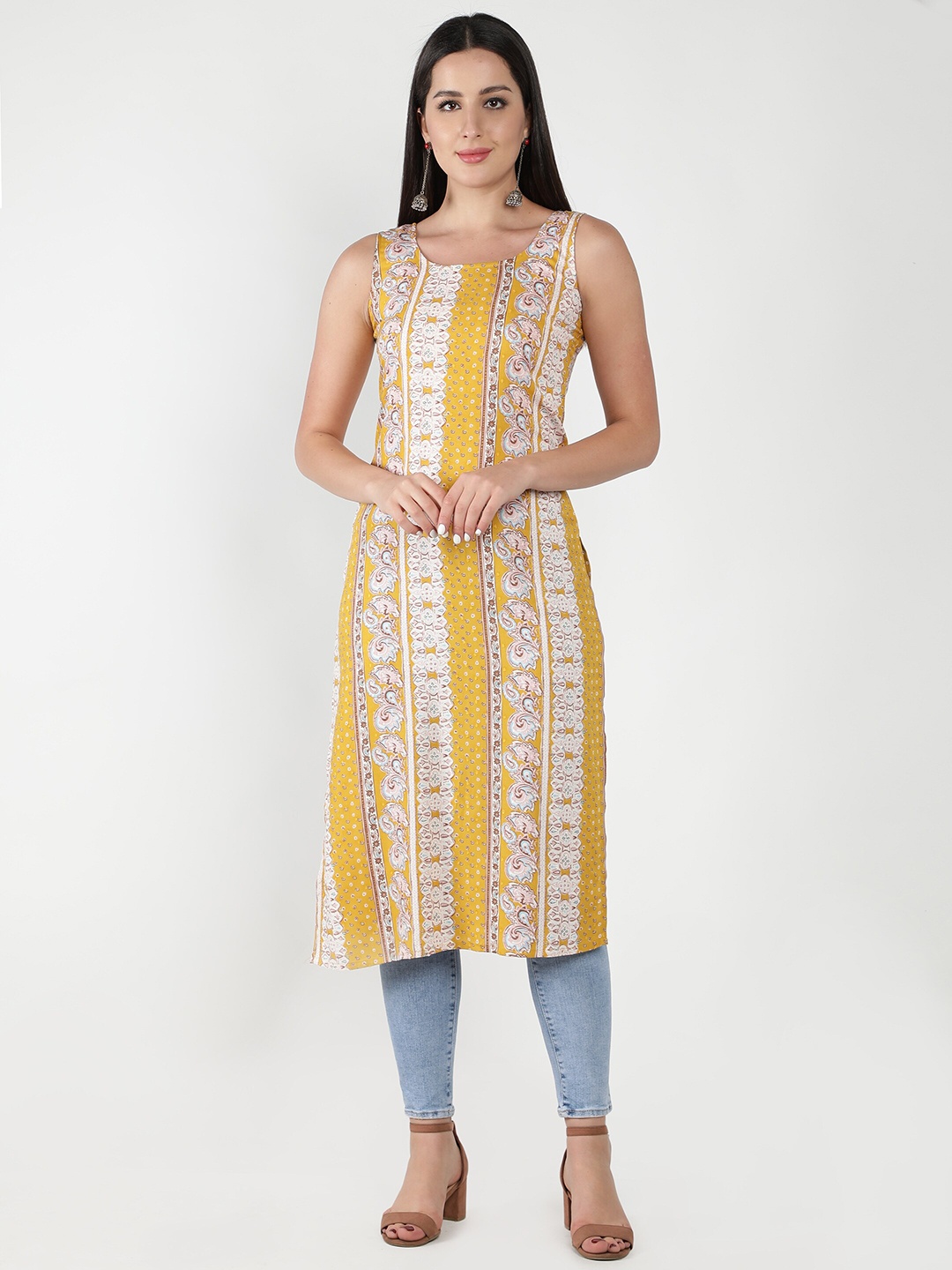 

ISAM Round Neck Ethnic Motifs Printed Cotton Kurta, Yellow
