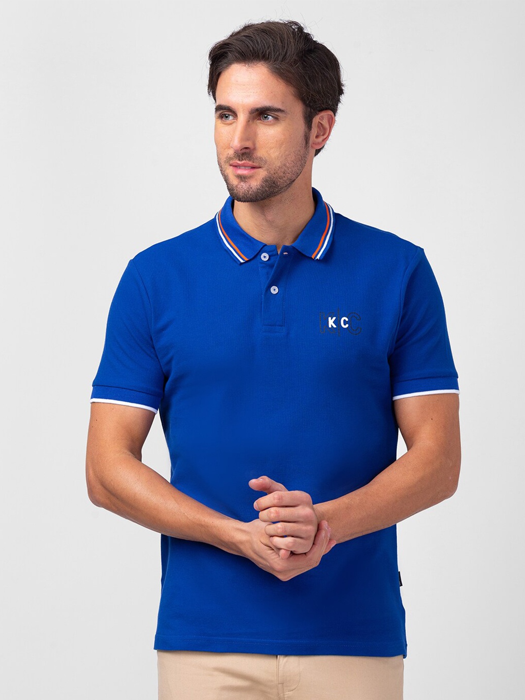 

Kenneth Cole Men Polo Collar Slim Fit Cotton T-shirt, Blue