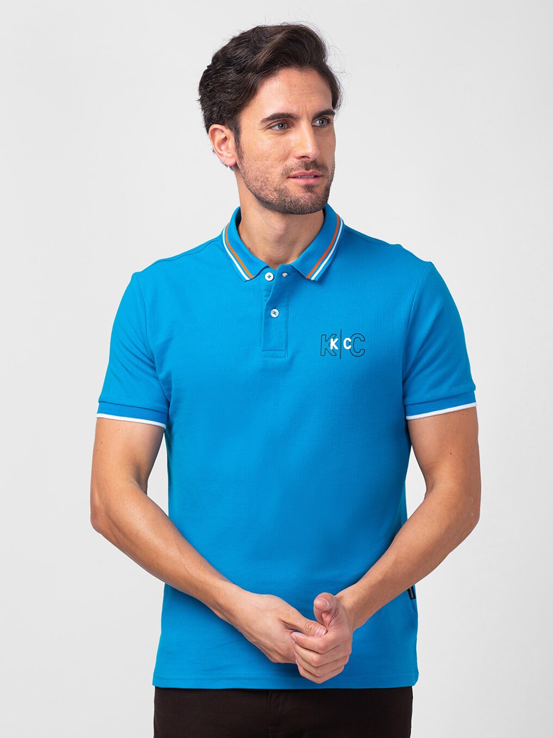 

Kenneth Cole Men Polo Collar Cotton T-shirt, Blue