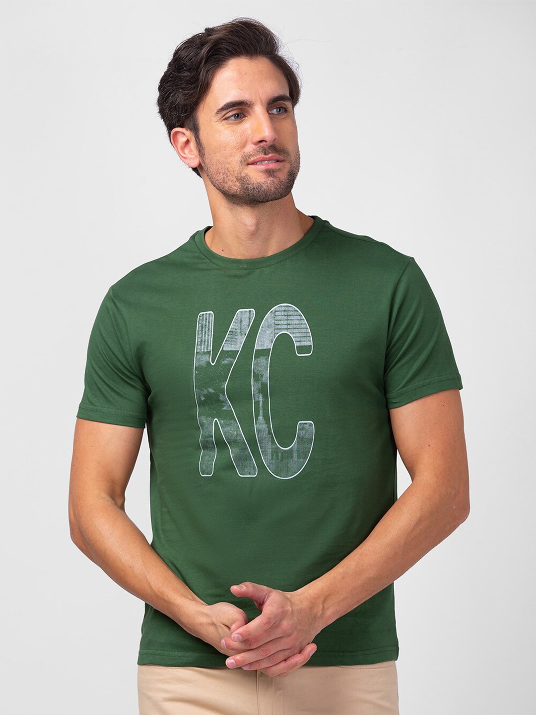 

Kenneth Cole Men Typography Printed Slim Fit Cotton T-shirt, Green