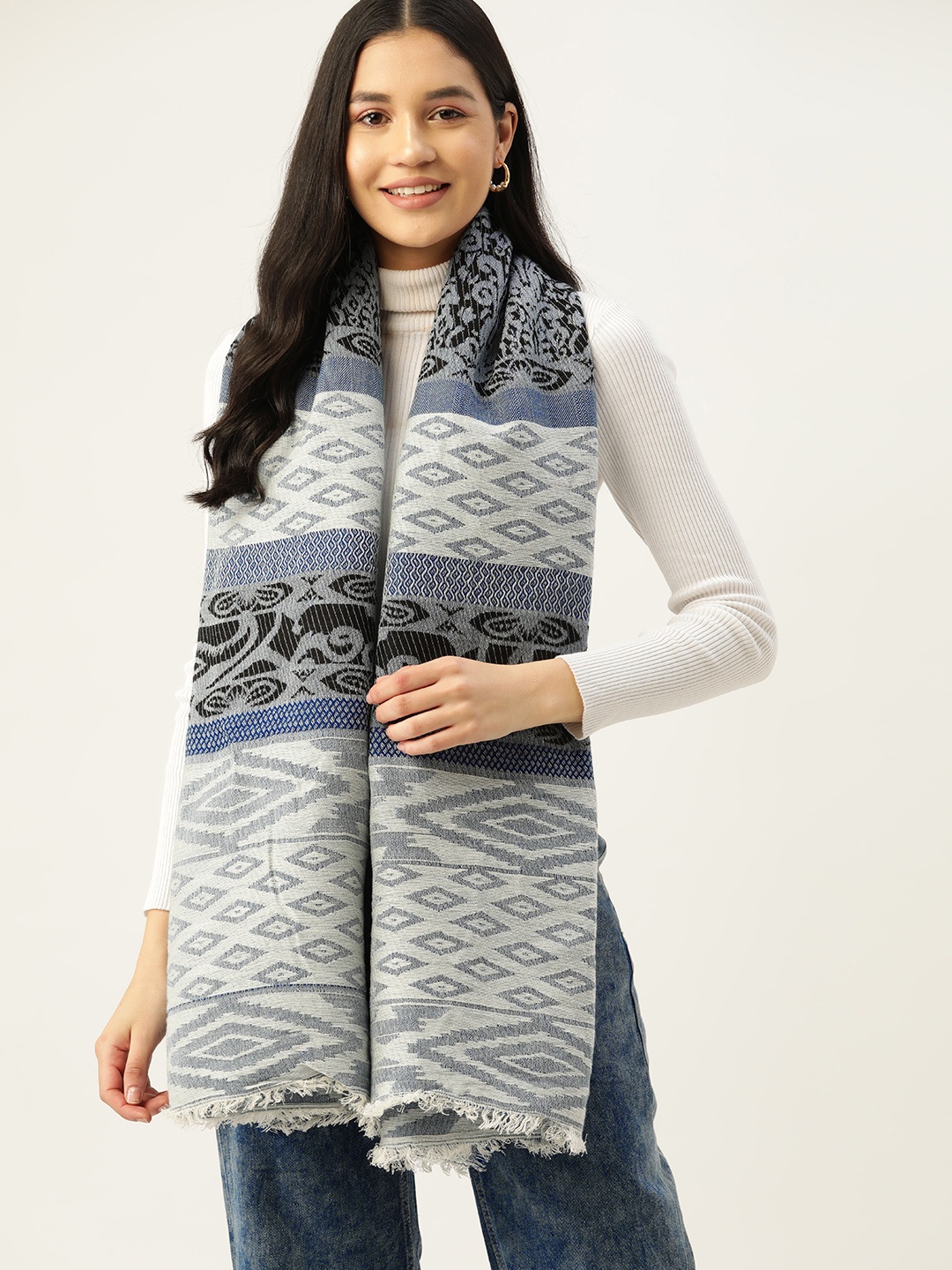 

DressBerry Women Self Design Wool Acrylic Scarf, Grey