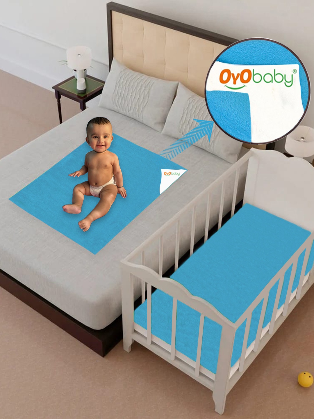 

OyO Baby Firoza Waterproof & Baby Dry Sheet Polycotton Mattress Protector, Blue