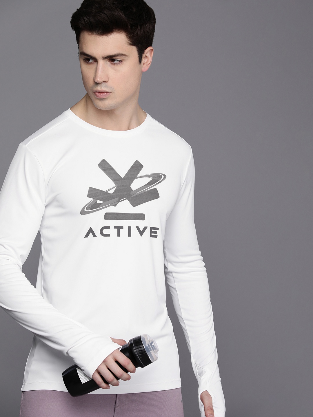 

WROGN ACTIVE Brand Logo Printed Dry-Pro Slim Fit T-shirt, White