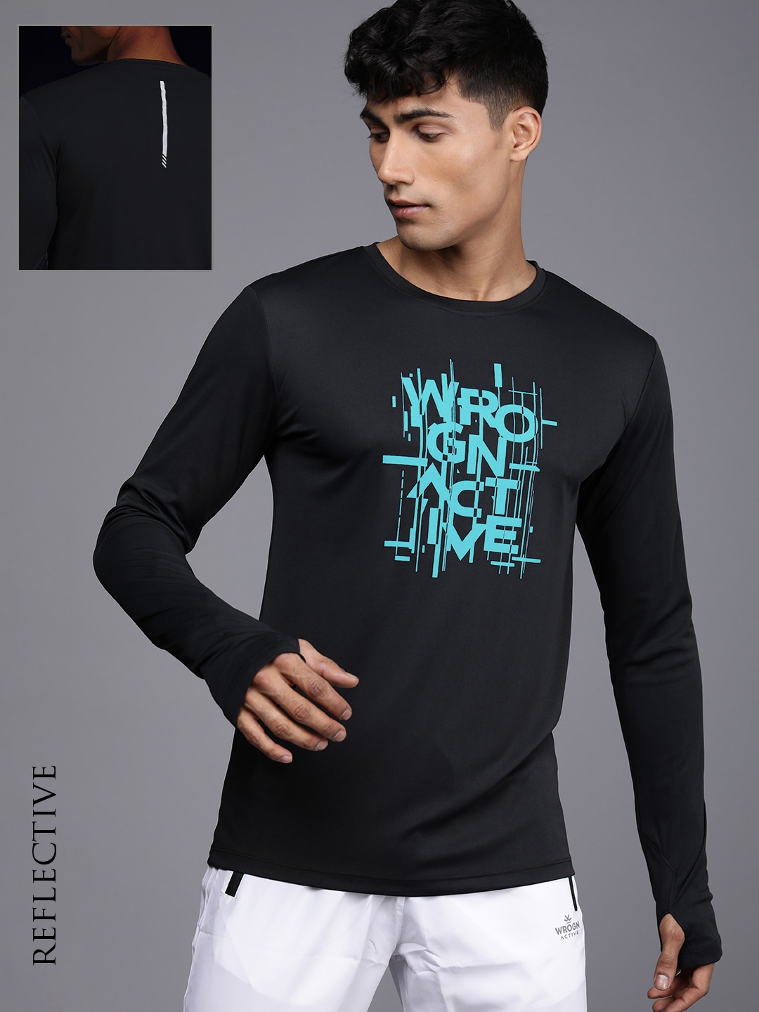 

WROGN ACTIVE Typography Printed Dry-Pro & Reflective Slim Fit T-shirt, Black