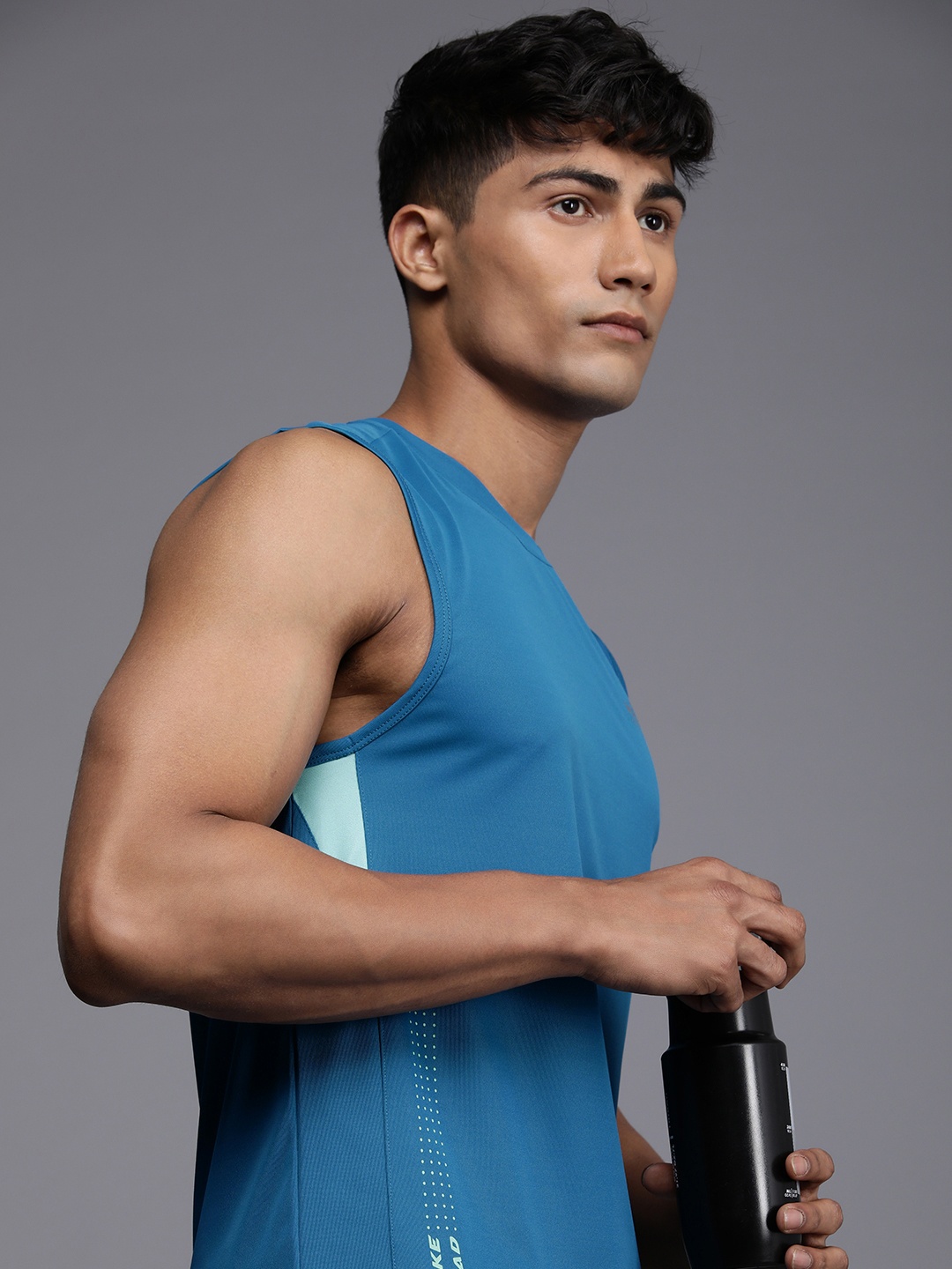 

WROGN ACTIVE Typography Printed Dry-Pro Slim Fit T-shirt, Blue