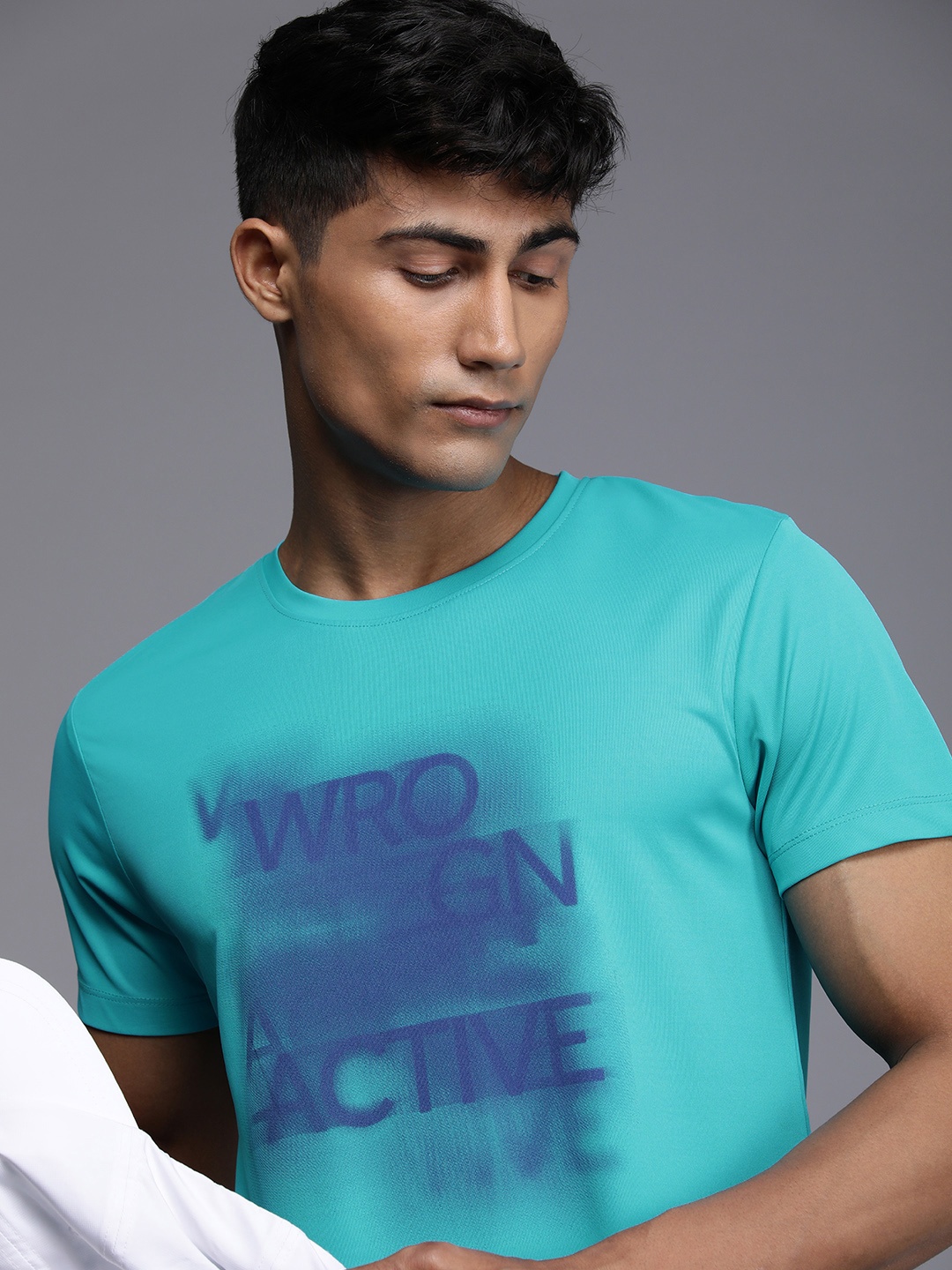 

WROGN ACTIVE Men Brand Logo Printed Slim Fit Sports T-shirt, Blue