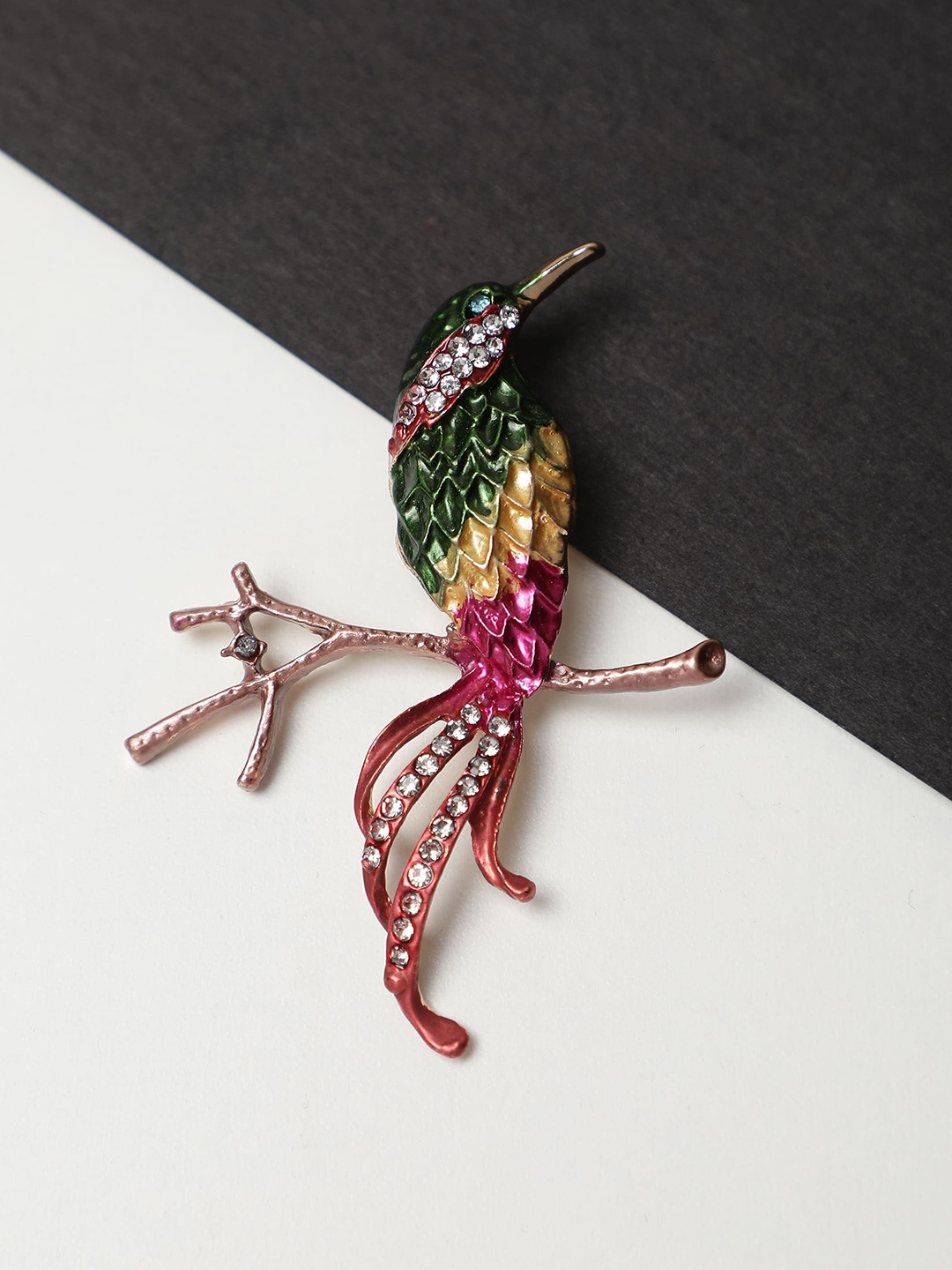 

Alvaro Castagnino Men Stone Studded Bird Brooch, Pink