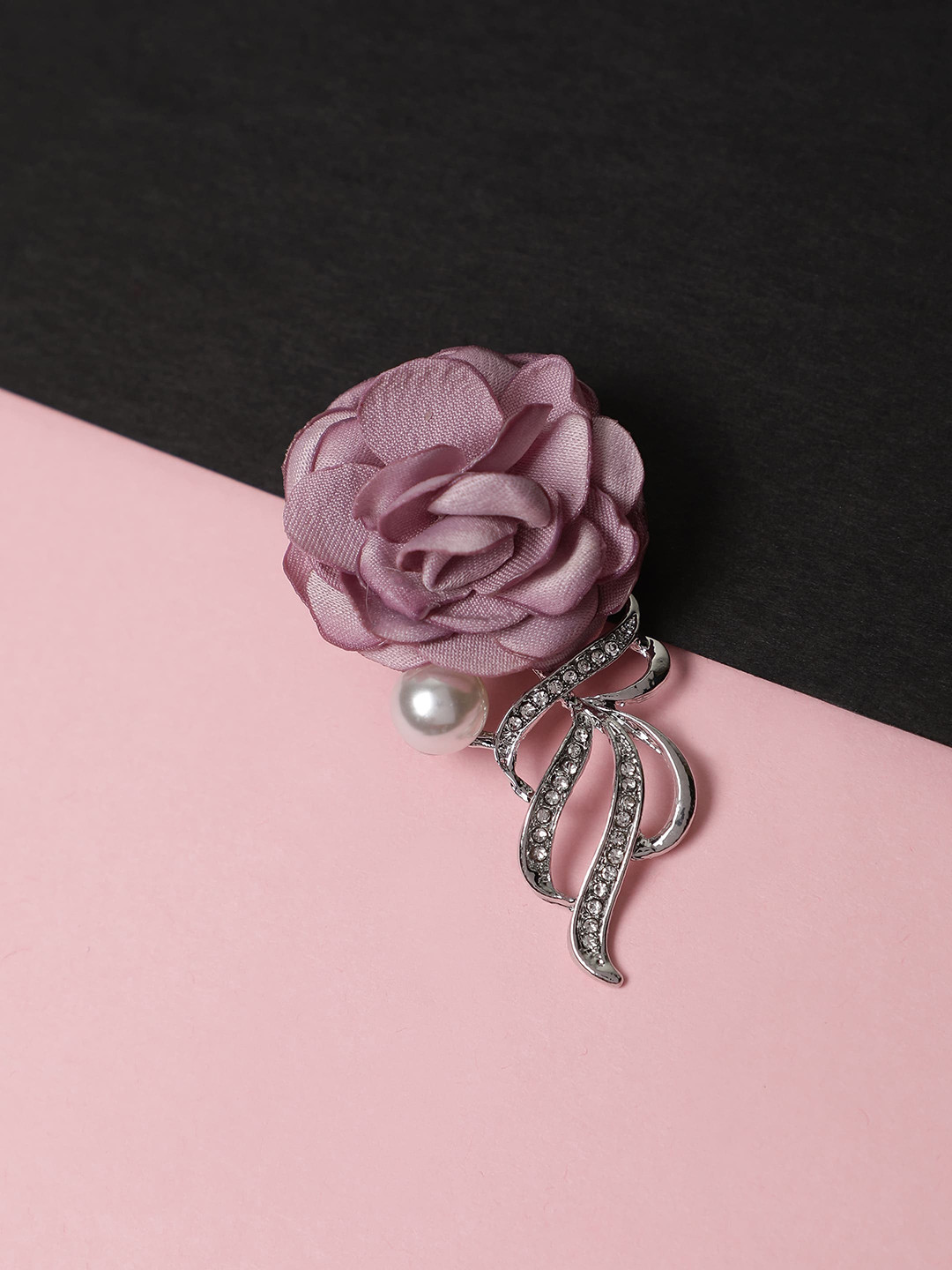 

Alvaro Castagnino Men Floral Shaped Stone-Studded Brooch, Pink