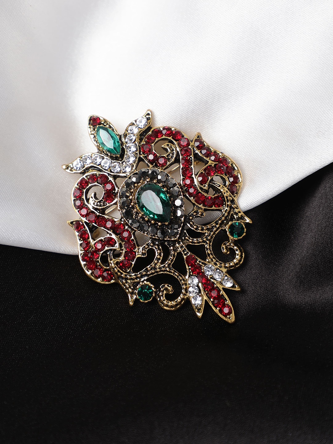

Alvaro Castagnino Men Stone Studded Brooch, Gold
