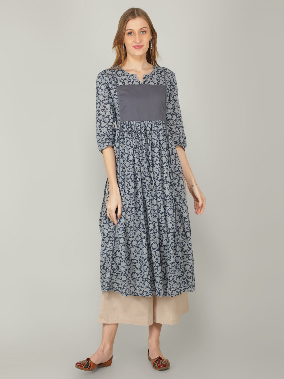 

NAVIYATA Blue Ethnic Motifs Midi Dress