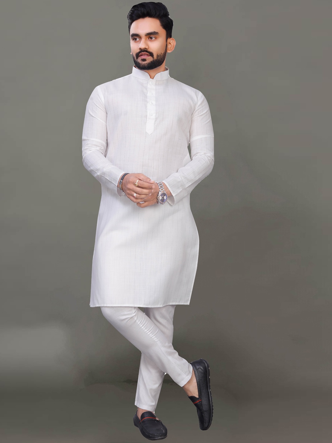 

Ekta Textiles Men Printed Pure Cotton Kurta with Pyjamas, White