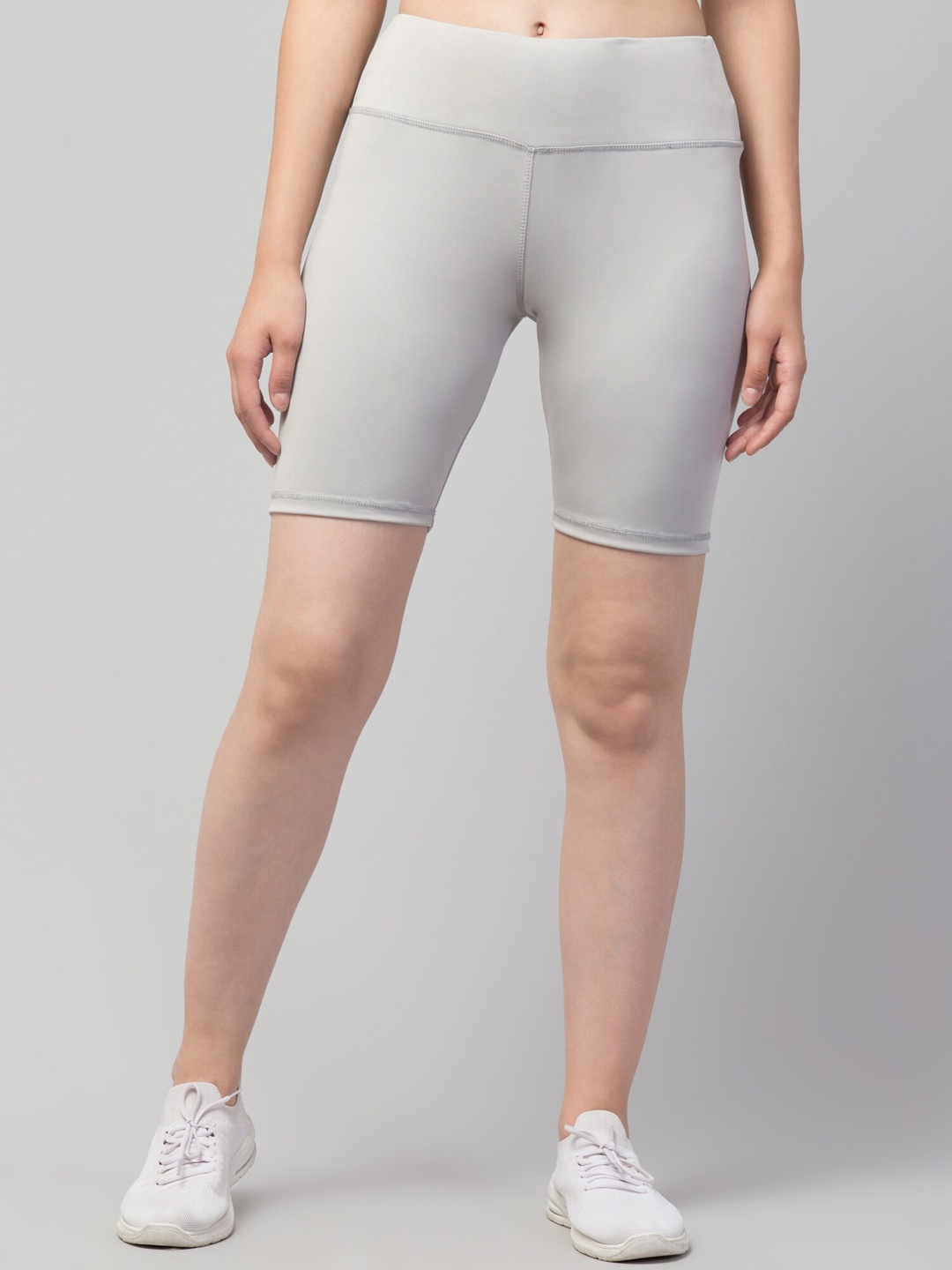 Apraa & Parma Women Skinny Fit High-Rise Cycling Sports Shorts, Grey
