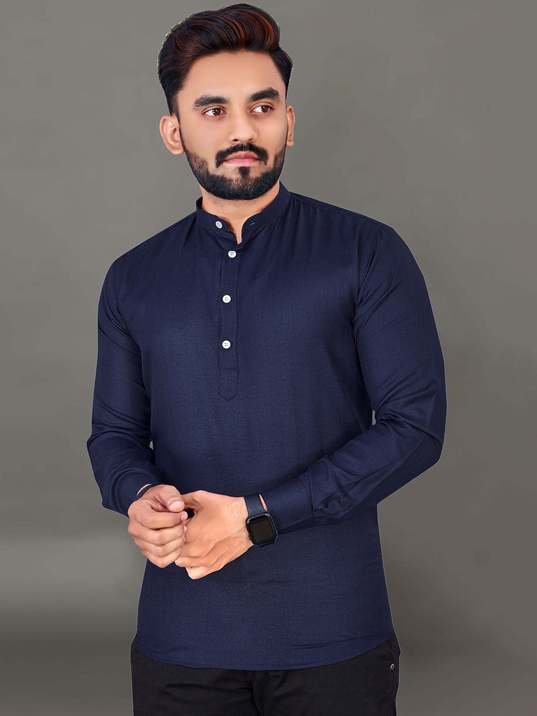 

Ekta Textiles Men Cotton Khadi Handloom Kurta, Navy blue