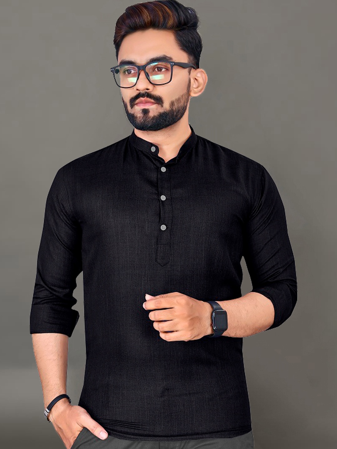 

Ekta Textiles Men Cotton Khadi Handloom Kurta, Black
