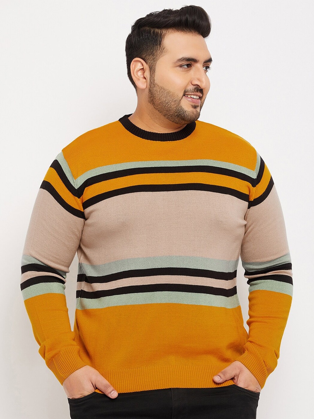 

bigbanana Men Striped Acrylic Pullover, Brown