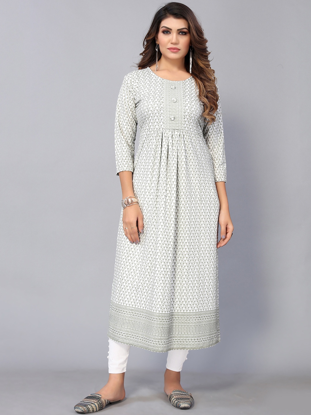 

Nimayaa Ethnic Motifs Printed Round Neck Kurta, Off white