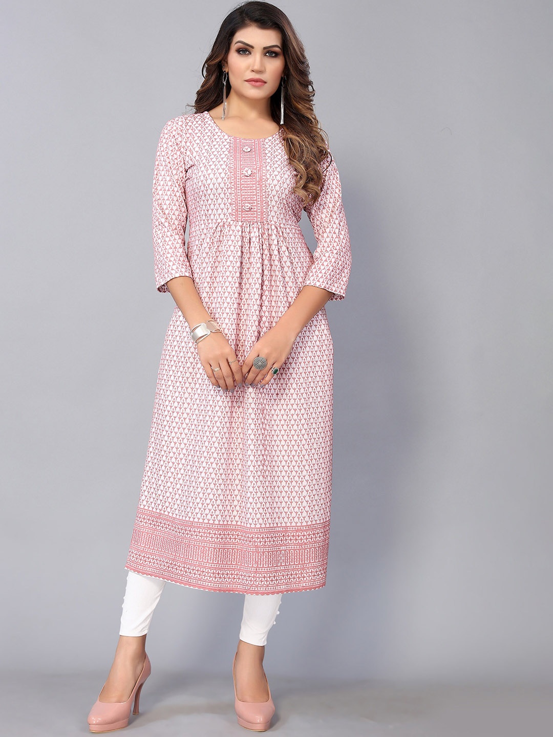 

Nimayaa Floral Printed Thread Work Cotton Kurta, Pink