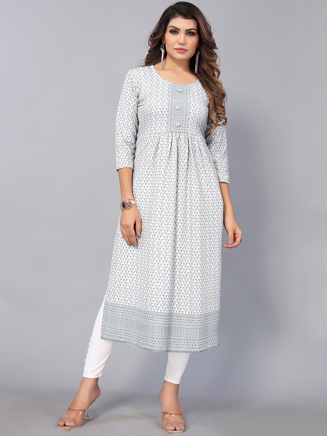 

Nimayaa Floral Printed Thread Work Cotton Kurta, Grey