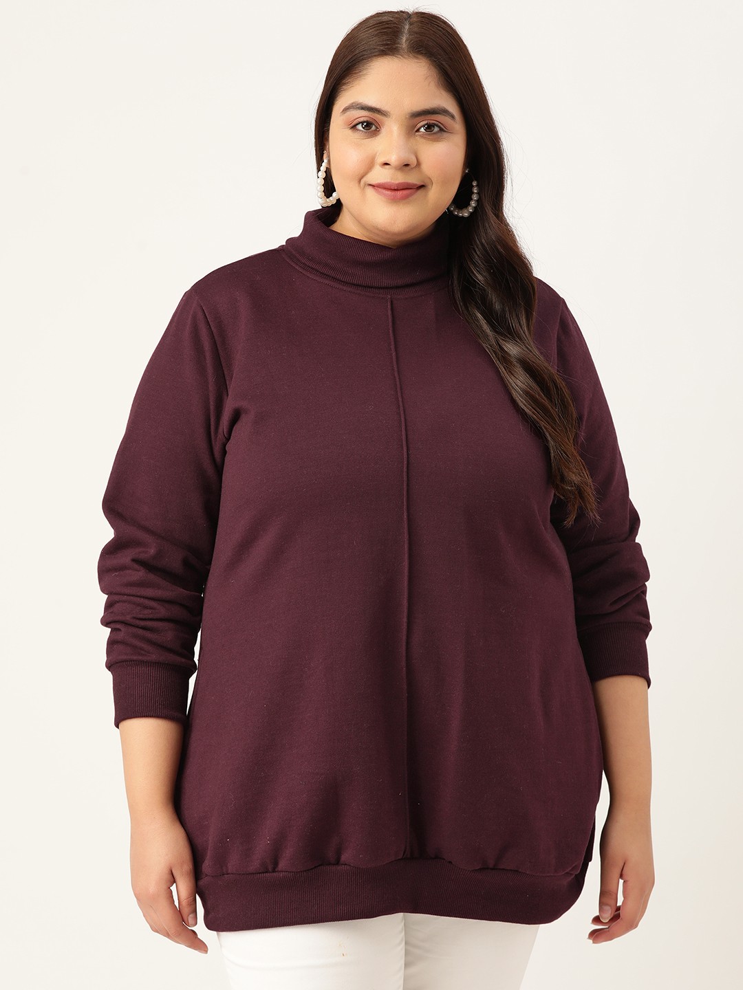 

theRebelinme Plus Size Women Fleece Turtle Neck Sweatshirt, Burgundy