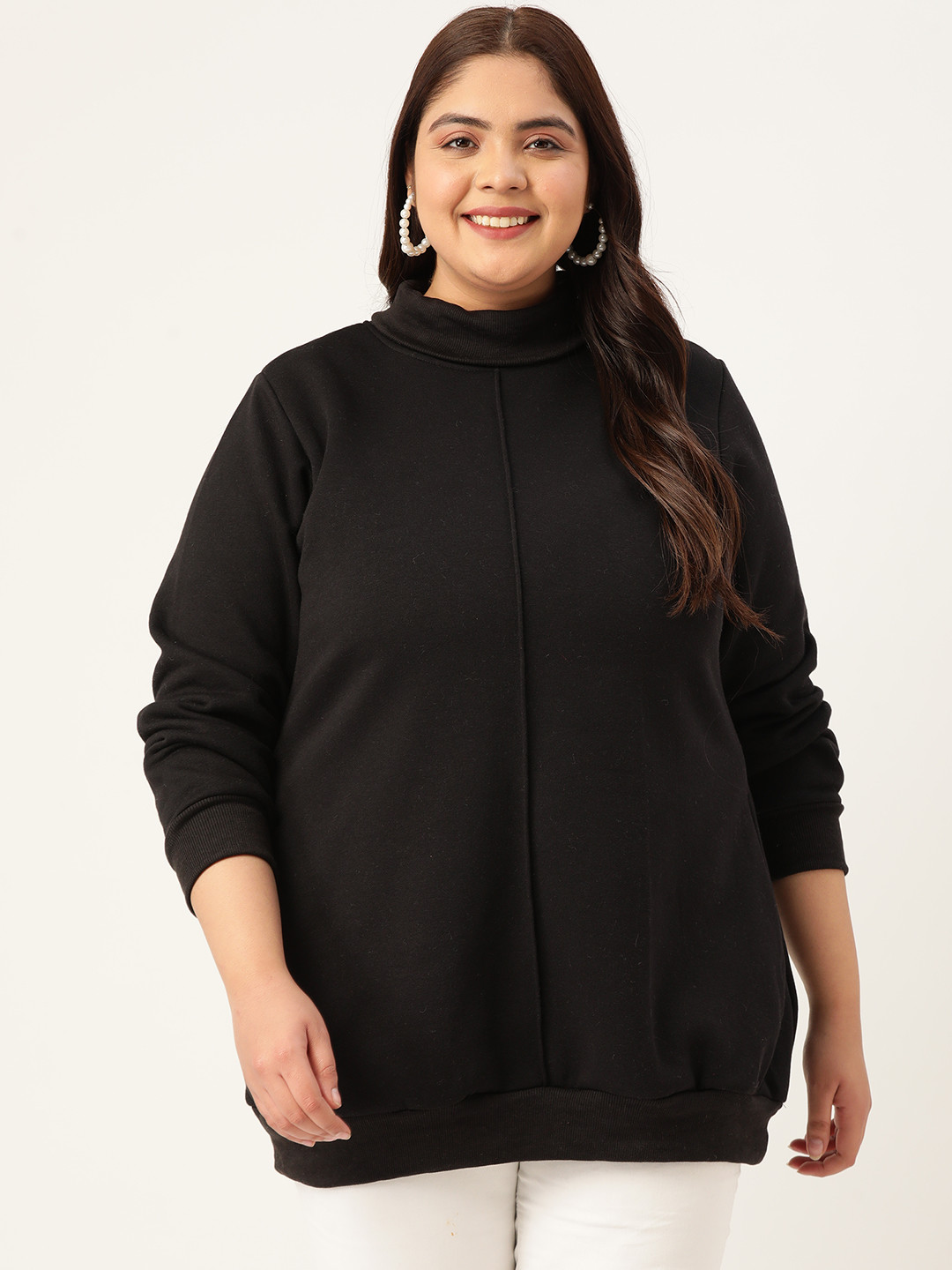 

theRebelinme Plus Size Women Fleece Turtle Neck Sweatshirt, Black