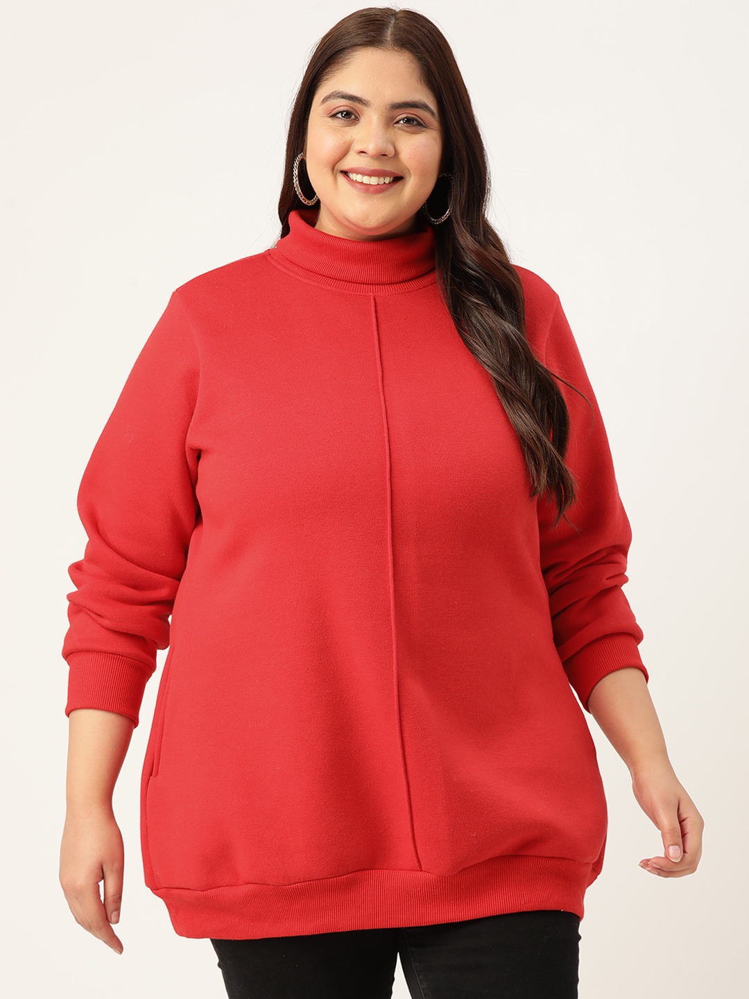 

theRebelinme Plus Size Women Fleece Turtle Neck Sweatshirt, Red