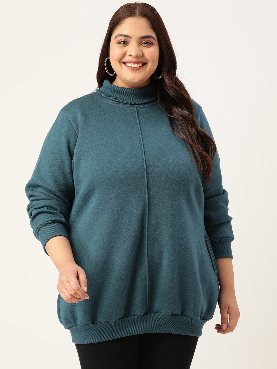 

theRebelinme Plus Size Women Fleece Turtle Neck Sweatshirt, Teal