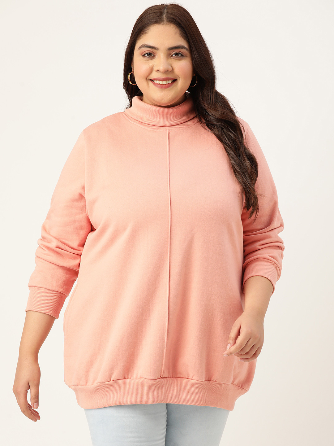 

theRebelinme Plus Size Women Fleece Turtle Neck Sweatshirt, Peach